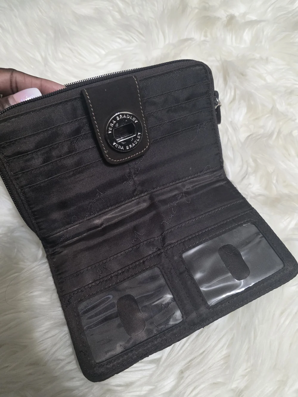 Vera Bradley Black Quilted Wallet with Pink Stitching